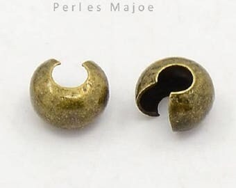 Lot de 100 caches perles à écraser couleur bronze diamètre 4 mm