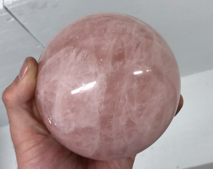 Six Star Rose Quartz Crystal Sphere from Madagascar- 4" diameter- Quartz Crystal \ Love \ Heart Chakra \ Gift for Her \ Crystal Ball \ Reiki