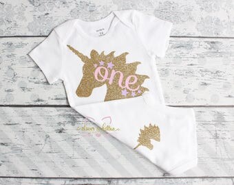 Unicorn First Birthday Outfit - First Birthday - Unicorns - 1st Birthday - Glitter - Pink Silver Birthday - One - Cake Smash - Photo Prop