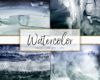 12x12 High Resolution Digital Paper 300 DPI Real Watercolor Texture Pretty Watercolor Background Shades of Blue Green Art Paper Real Paint