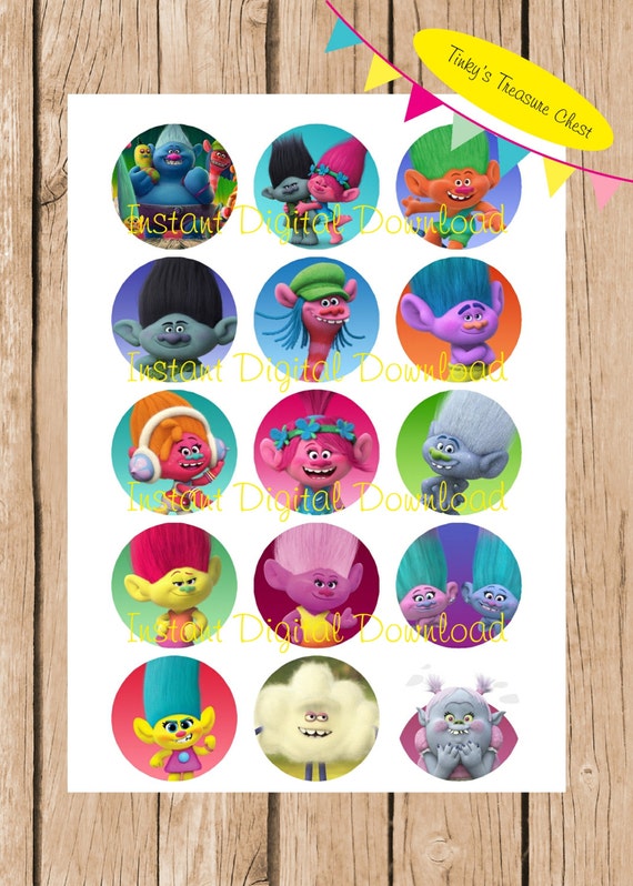 Trolls 1 inch circle Bottlecap Images. Instant Download. 4 x 6