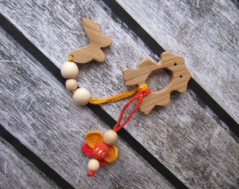 wooden teether baby teething toy waldorf toys baby teether frog wooden toy baby shower gift unisex baby gift modern baby wooden butterfly