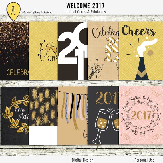 Printable new year 2017 journal cards Digital journal cards