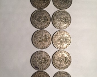10 British Coins, Vintage Coins, Two Shilling Pieces, 1947 onwards, Florin Coin, Jewelry Making, Queen Elizabeth, Vintage Money, Prop Money