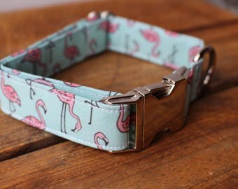 Dog Collar Falmingos, Flamingo Dog Collar, Summer Dog Collar, Summer Collar, Girl Dog Collar, Girl Collar, Pink and Blue Dog Collar