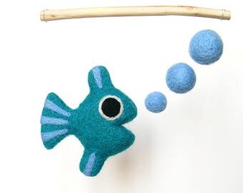 Little felted fish. Miniature mobile made of needle felted wool.