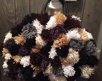Handmade Crochet (Multi-Colored) Pom-Pom Handbag