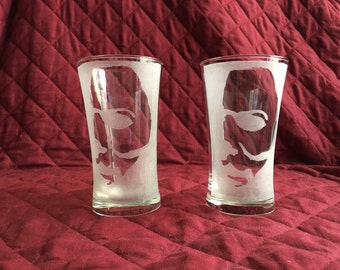 2 Hand Etched Halloween Michael Myers Mask Glasses!
