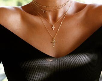Small Cross Necklace, Gold Cross Necklace, Dainty Cross Necklace, Layering Cross Necklace, Crucifix Necklace, Tiny Cross Necklace