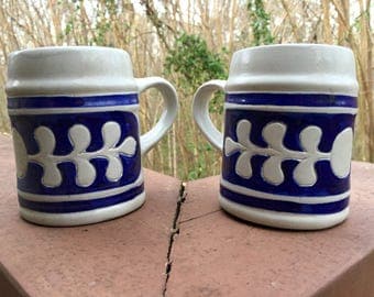 Pair of Williamsburg Pottery Salt Glaze Steins/Mugs