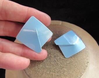 Vintage Pair Of Baby Blue Enameled Clip Earrings