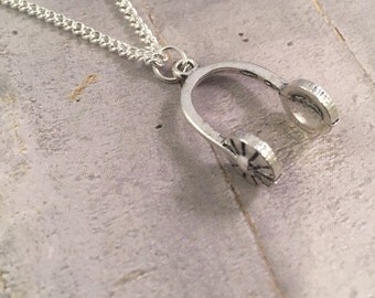 Headphone necklace, D.J. necklace, charm necklace, music necklace, EDM music, 18" silver plated necklace, Music lover