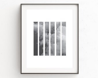 Clouds Wall Print, Cloud Print Art, Digital Print, Minimalist Black and White Wall Print, Modern Photography Print, Black White Photography