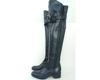 Vintage 90s Vero Cuoio Dark Blue Leather Boots Size 7.5, Knee High Boots, Leather Boots, Dark Blue Leather, Blue Boots, Vero Cuoio Boots