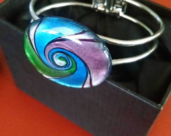 Clasp Bracelet - purple, blue, green stone - New In Box