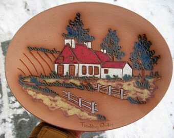 Vintage enameled ceramic by TREMBLAY Quebec, Ceramic plate, wall decoration