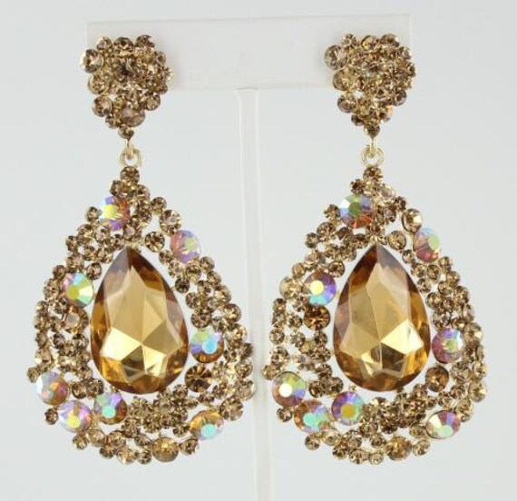 Gold Earrings 202-7 Big Gold Earrings Gold Pageant