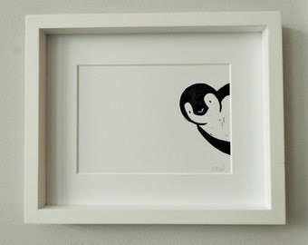 Penguin Gift - Linocut Print - Penguin Print - Birthday - new baby Gift - mothers day gift - Penguin Picture - Print - nursery decor