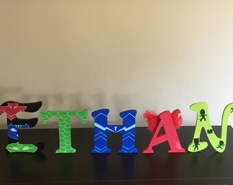Custom hand painted PJ mask inspired wooden letters