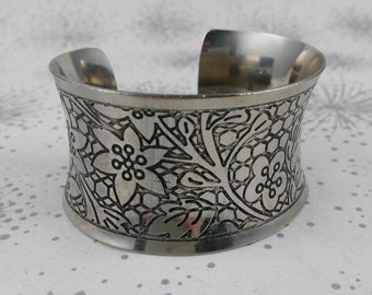 Vintage Silver Tone Cuff - Vintage Large Bracelet - Chunky Bracelet - Statement Cuff - Boho Luxe Cuff - Gift Woman Her - Festival Bracelet