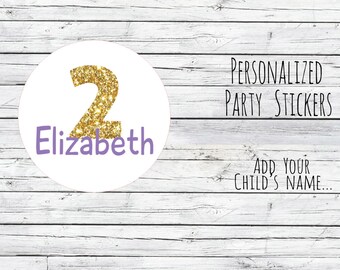 Personalized 2st Birthday Party Favor, Favor Tags, Thanks for Coming, Gold Number One, Glitter Gold, 1st Birthday Stickers, Gold