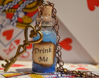 Alice in Wonderland jewelry Drink Me bottle necklace or keychain
