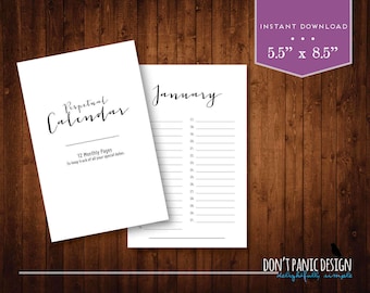 Simple Fun Perpetual Calendar - Birthday Calendar - Anniversary Calendar - Eternal Planner - Instant Download PDF