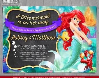 Little Mermaid Baby Shower Invitation - Disney Princess Ariel Invite - The Little Mermaid Baby Shower Invitation - Disney Princess Ariel