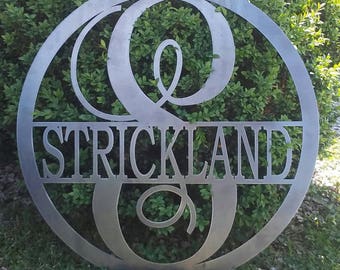 15 INCH Circle Monogram with Family Last Name, Metal Wall Art, 15 Inch Round Monogram Metal Sign, Custom Metal Sign With Name