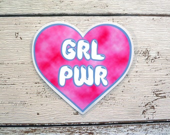 GRL PWR, Girl Power, Gloss Vinyl Sticker, Heart, 90's, Feminism, Feminist, 1990's, Retro Sticker, Pastel, Laptop Stickers, Tumblr Stickers