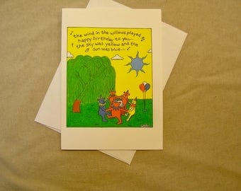 Grateful Dead Birthday Card. Teddys Birthday Dance. Regular size and mini-version. A Lunar Eclipse cartoon birthday card.