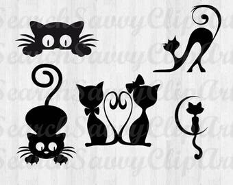 Black Cat SVG, Cats Silhouette Digital Clipart , DXF, transparent, cutting files, Instant Download, Black Silhouette Clip art, Black Cat