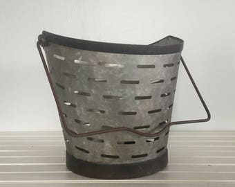 Vintage Olive Bucket - Large Rustic Metal Bucket