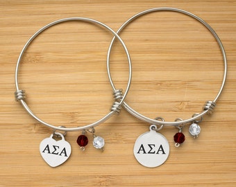 Alpha Sigma Alpha Bracelet | Stainless Steel Adjustable Bangle | Sorority Bracelets | Three Styles | Officially Licensed