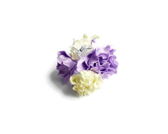 Ivory Lilac Flower Hair Claw clasp hair piece Bridal Wedding big hair flowers Handmade Hair clip Hairpin Event Cream vanilla lavender