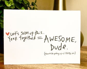 One Year Anniversary Card for husband, Paper Anniversary, anniversary Card for boyfriend 365 days, 1st wedding anniversary card for husband