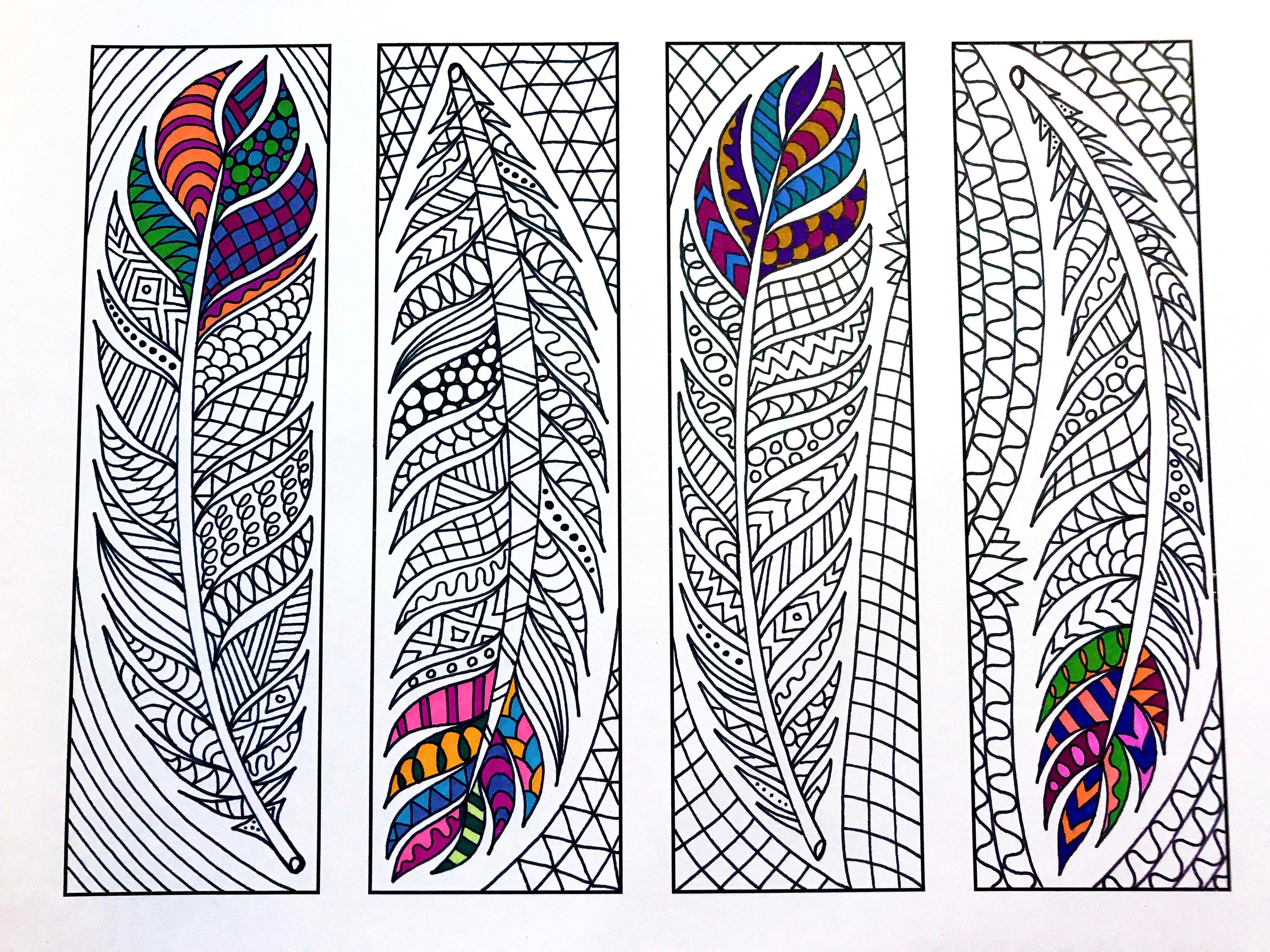 feather bookmarks pdf zentangle coloring page