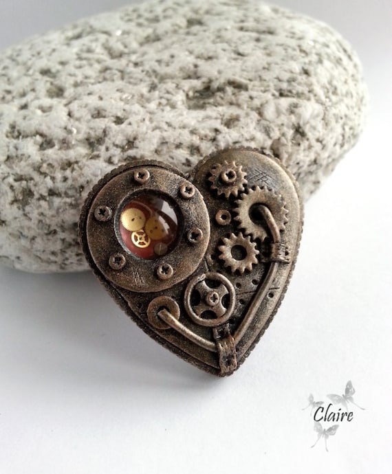 Steampunk Heart Brooch. Steampunk Jewelry. Victorian style. Industrial. Bronze. Gears. Vintage design. Dieselpunk. Bronze brooch by JewelryClaire steampunk buy now online