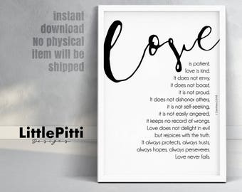 Love is patient, bible verse, wedding decor, 1 Corinthians 13, anniversary gift, Gift for Couple, christian wall art, bridal shower gift