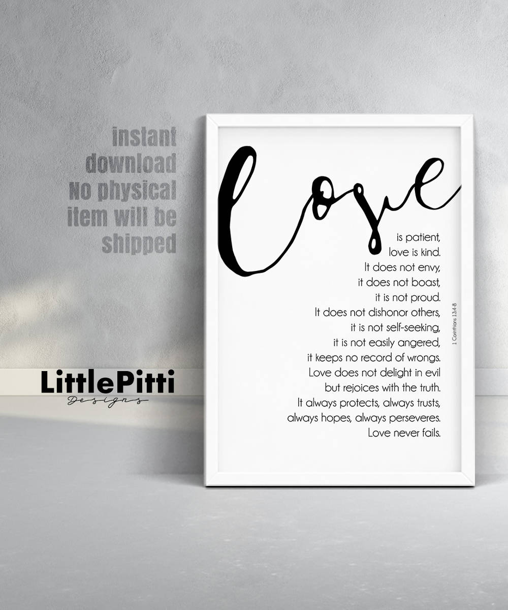Love is patient bible verse wedding decor 1 Corinthians 13
