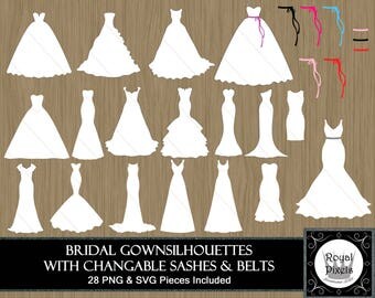 Wedding Dress Silhouette Clip Art Set - 28 Piece - Bridal Gown Silhouette - 7 inches - Instant Download - Printable - PNG & SVG #32
