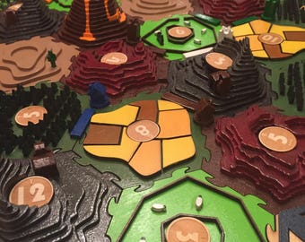 3D Settlers of Catan Laser Cut Hexagon Hex Tiles and Pieces