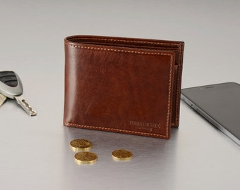 Leather Wallet Coin Purse Small Wallet in Cognac Brown for Men by FERDINAND SABAC Mens Gift Genuine Italian Leather Wallet Small Coin Purse