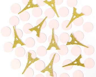 Pink and gold Vintage confetti. Eiffeil tower. Paris theme. Confetti. First birthday party. 1st birthday girl. Gold glitter confetti.