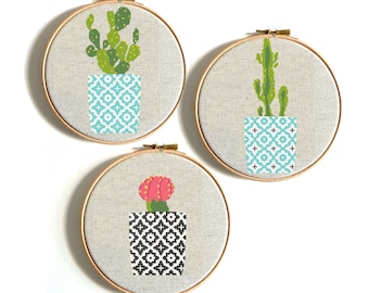 Cross Stitch Pattern Modern Cross Stitch Cactus Floral Natural Flower Embroidery Wall Decor Birthday Gift Geometric Printable PDF Pattern