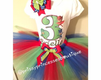 PJ Masks Tutu Set, PJ Masks Birthday Outfit, PJ Masks Birthday Shirt,