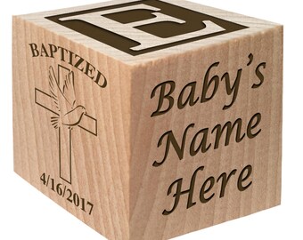 Baptism Block - Christening Block - Baptism Gift - Christening Gift keepsake Custom Engraved wooden baby blocks for newborn girl newborn boy