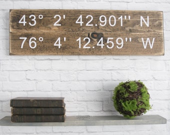 Longitude Latitude Sign - GPS Coordinates Wood - Personalized Gift - Wall Art – Wood Home Wall Décor- Popular Wood Sign Decor - Custom Sign