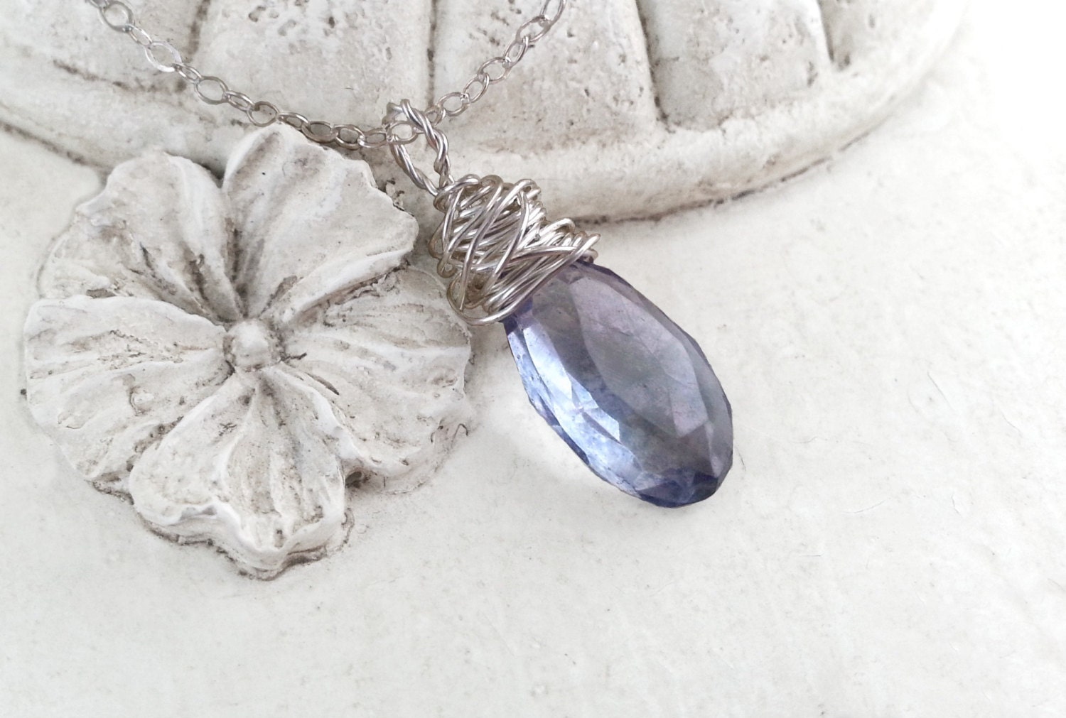 Blue stone necklace sterling silver wire by MaisyGraceDesigns