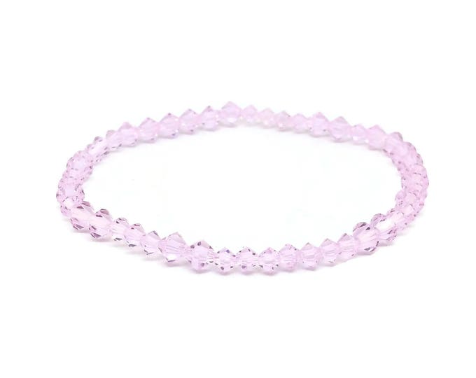 Pink Swarovski Crystal Bracelet, Pink Beaded Stretch Bracelet, Unique Birthday Gift, Girl's Bracelet, Gift for Her, Stretchy Bracelet